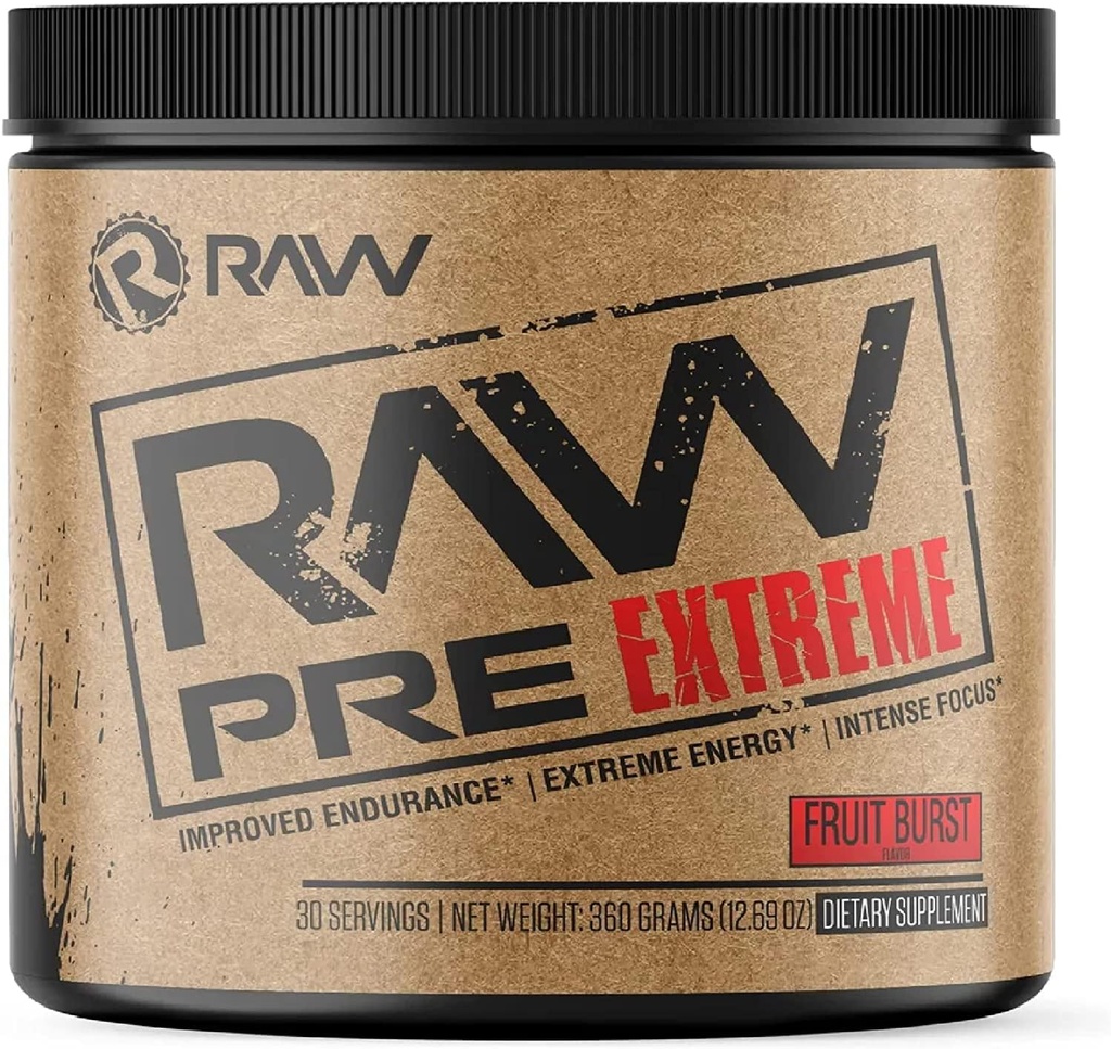 RAW Preworkout Extreme | High Stimulant Preworkout Powder Drink, Extreme Energy, Focus och Endurance Booster | Explosiv styrka och pump under träning för Max Gains | Fruit Burst (30 portioner)