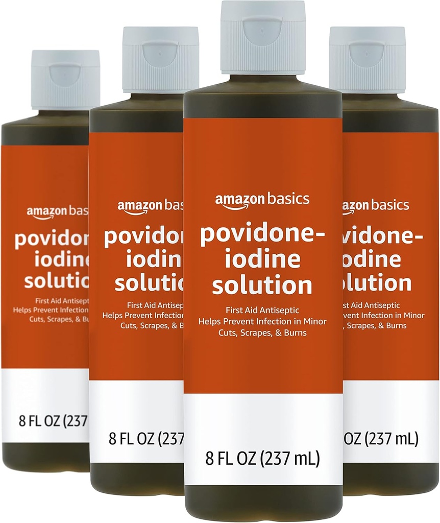 Grundläggande första hjälpen Antiseptisk, 10% Povidone Iodine Solution, 8 Fl Oz, Pack 4