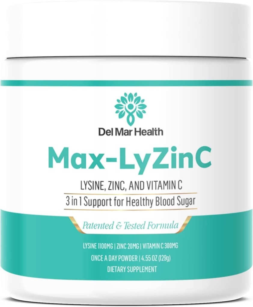 Max-LyZinC | L-Lysin 1100 mg + Zink 6 mg + Vitamin C 100 mg - 3-i-1 Supplement för att upprätthålla blodsocker redan i The Healthy Range - One-Scoop-Per Day Powder