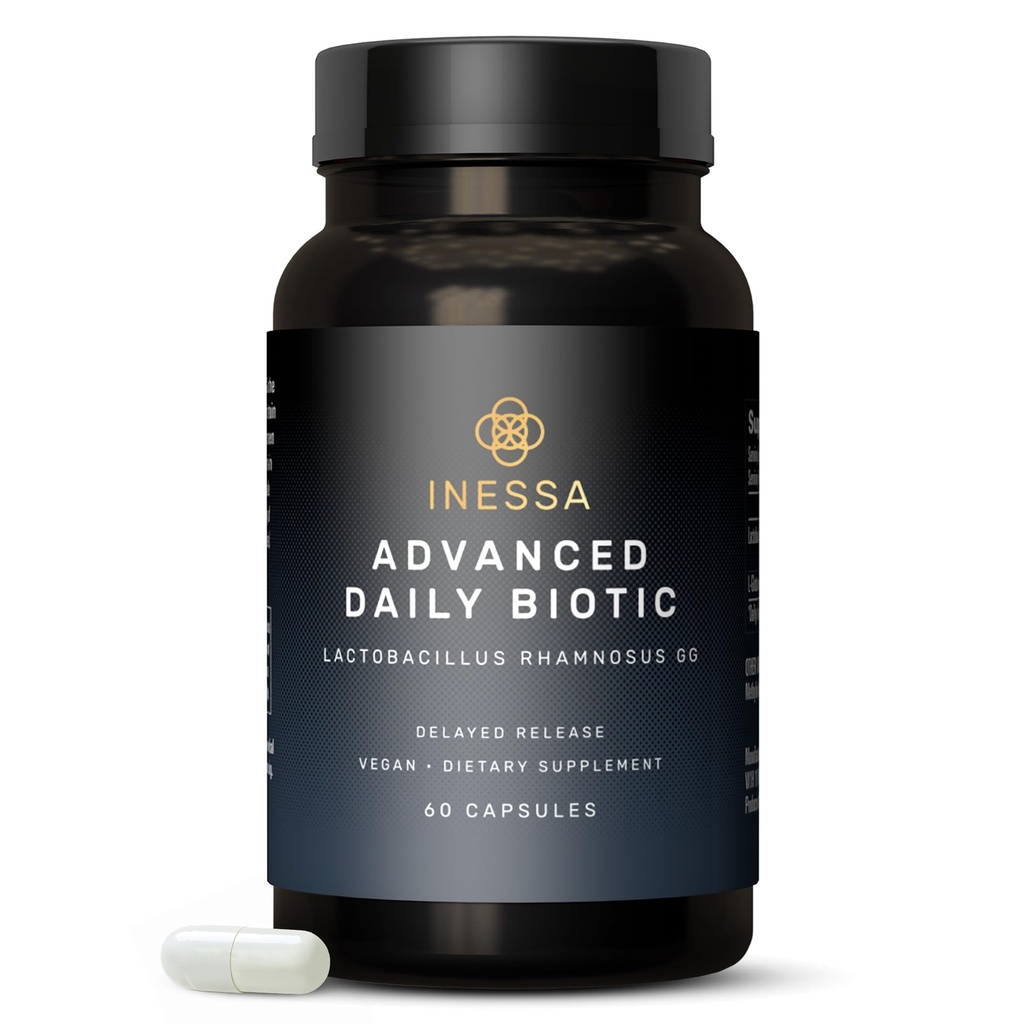 Inessa Daily Biotic - Probiotics for Women Digestive Health with Delayed Release Technology - Advanced Probiotic with 10 Billion CFU - Lactobacillus Rhamnosus Strain 60 Vegan Capsules for Men & Women