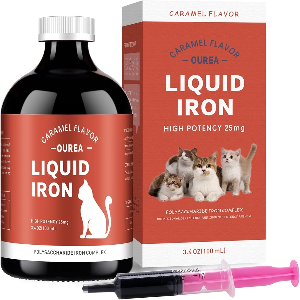 Järntillskott för katter - flytande järn för anemi med katt vitaminer, stödjärnnivåer, främja röd cell, öka energi och vitalitet i katthälsa, 3.4oz (100ml)