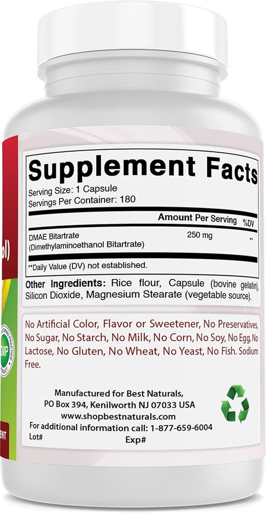Bästa Naturals DMAE Supplement 250 mg och vitamin B1 som tiamin Mononitrate 100 mg