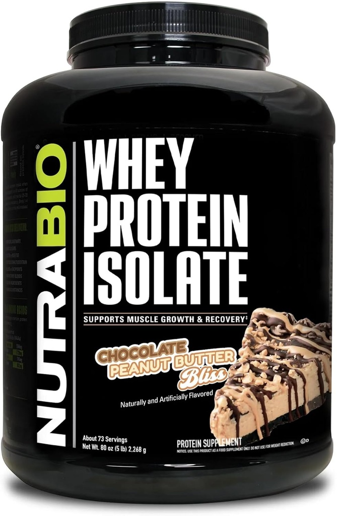 NutraBio 100% Whey Protein Isolate Protein Powder, 25g Protein med komplett Amino Acid Profile, Non-GMO, Soy & Gluten Free, Low Carb, Low Calorie Whey Protein Powder, Chocolate Peanut Butter, 5 Lbs