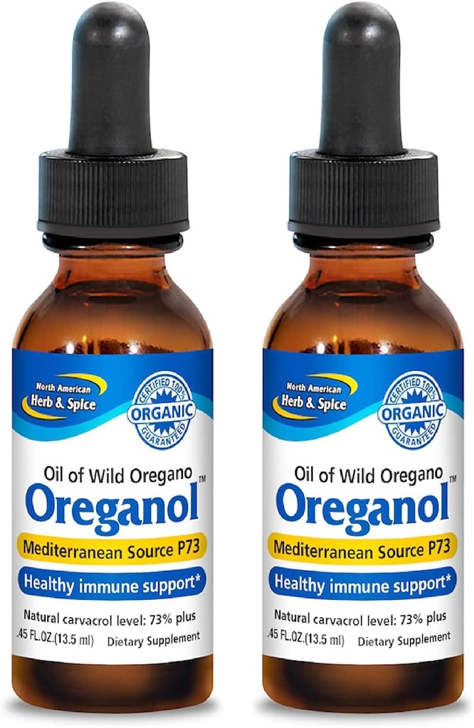 NORTH AMERICAN HERB & SPICE Oreganol - 0,45 fl oz, Pack of 2 - Oprocessed, Wild, Organic Oregano Oil - Medelhavskälla P73 - Icke-GMO - 388 Total Servings