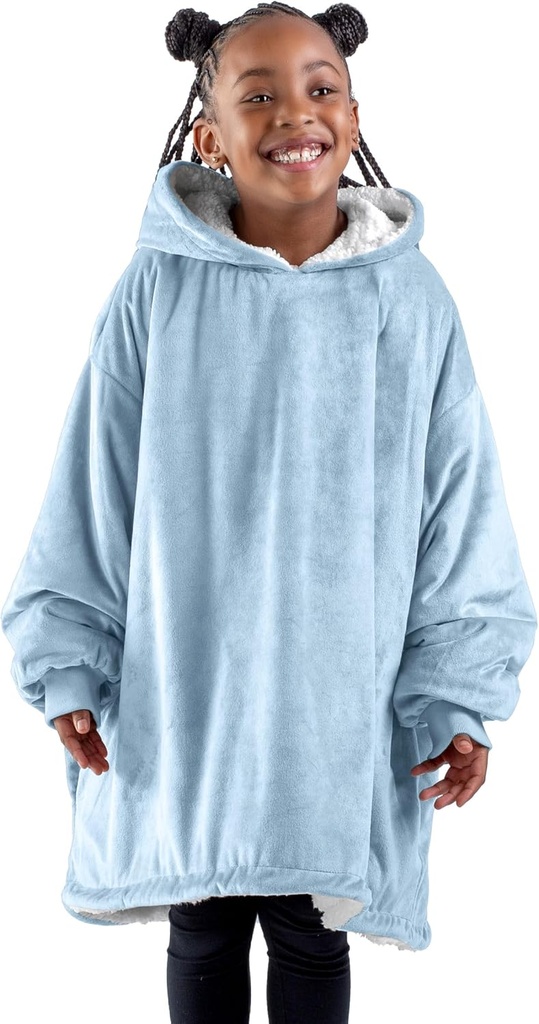 Bare Home Wearable Blanket Hoodie - Soft Plush Sherpa - Varm och mysig - Överdimensionerad bärbar filt - Vuxen och barnstorlekar