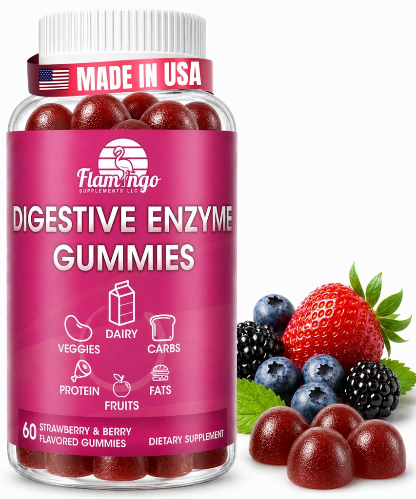 Digestive Enzymes Chewable Gummies: Hjälper matintolerans, Debloat och Digest Dairy, Carbs, Veggies, Protein, Frukt - Amylase Protease Lipase Lactase - Naturligt smaksatta Vegan Gummies. 60 greve