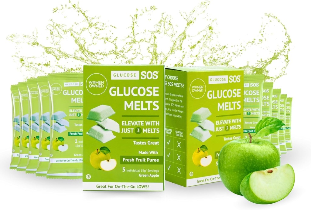 Glukos SOS smälter gjorda med Dextrose Powder Natural Fruit Puree Sugar, Glucose Tabs, Sports Supplement, Fast Acting Tablets med 10 individuella 15 g portioner gröna Apple