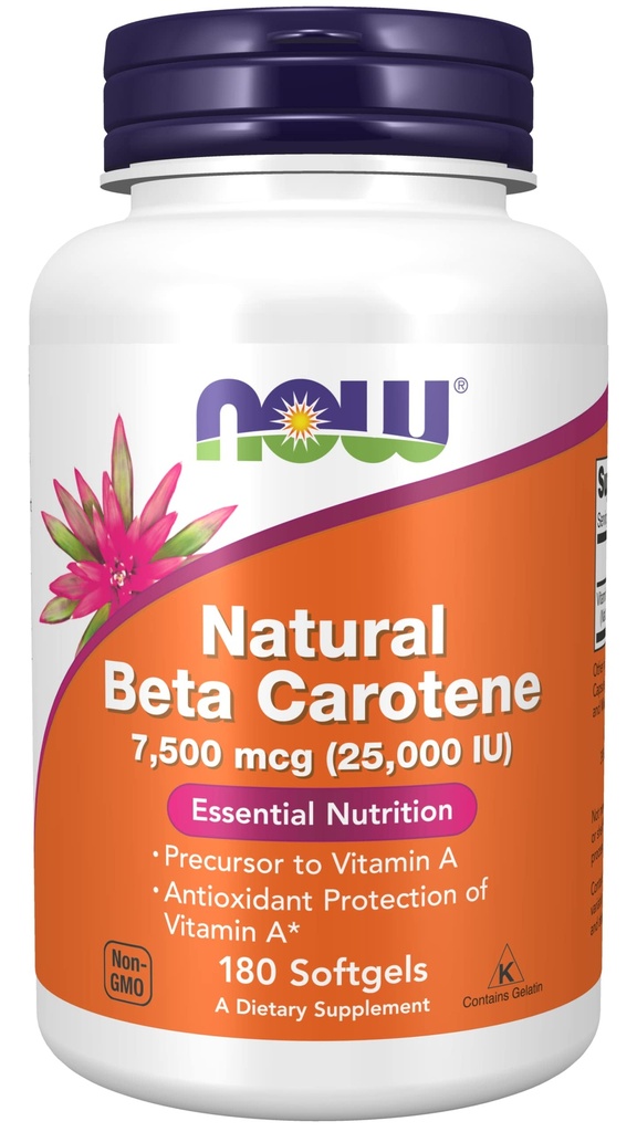 Nu livsmedelstillskott, naturlig betakaroten 25 000 IE, väsentlig näring, 180 Softgels
