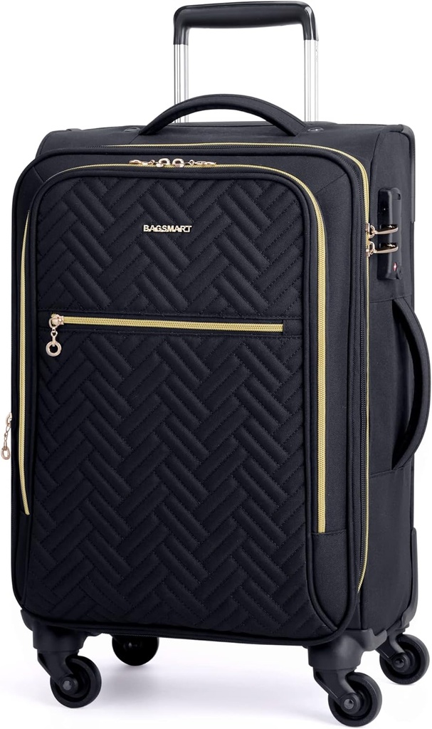 BAGSMART bär på bagage 20 tum,Softside Expandable Suitcase med Spinner Wheels, bagage 22x14x9 Airline godkända rullande lätta väskor för kvinnor män, Compact Carry-On (Black)