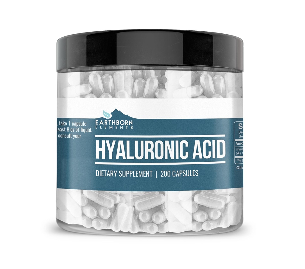 Earthborn Elements Hyaluronic Acid 200 Capsules, Pure & Undiluted, No Additives