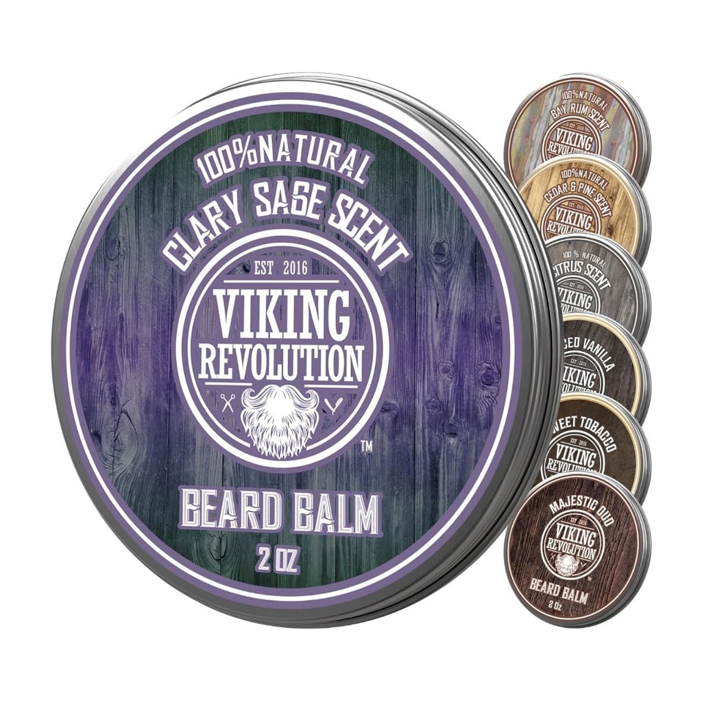 Viking Revolution Clary Sage Beard Balm - Beard Butter med Argan Oil, Beard Softener för män med Jojoba Oil - Beard Moisturizer för män med Beeswax - Beard Wax för män (2oz, 1 Pack)
