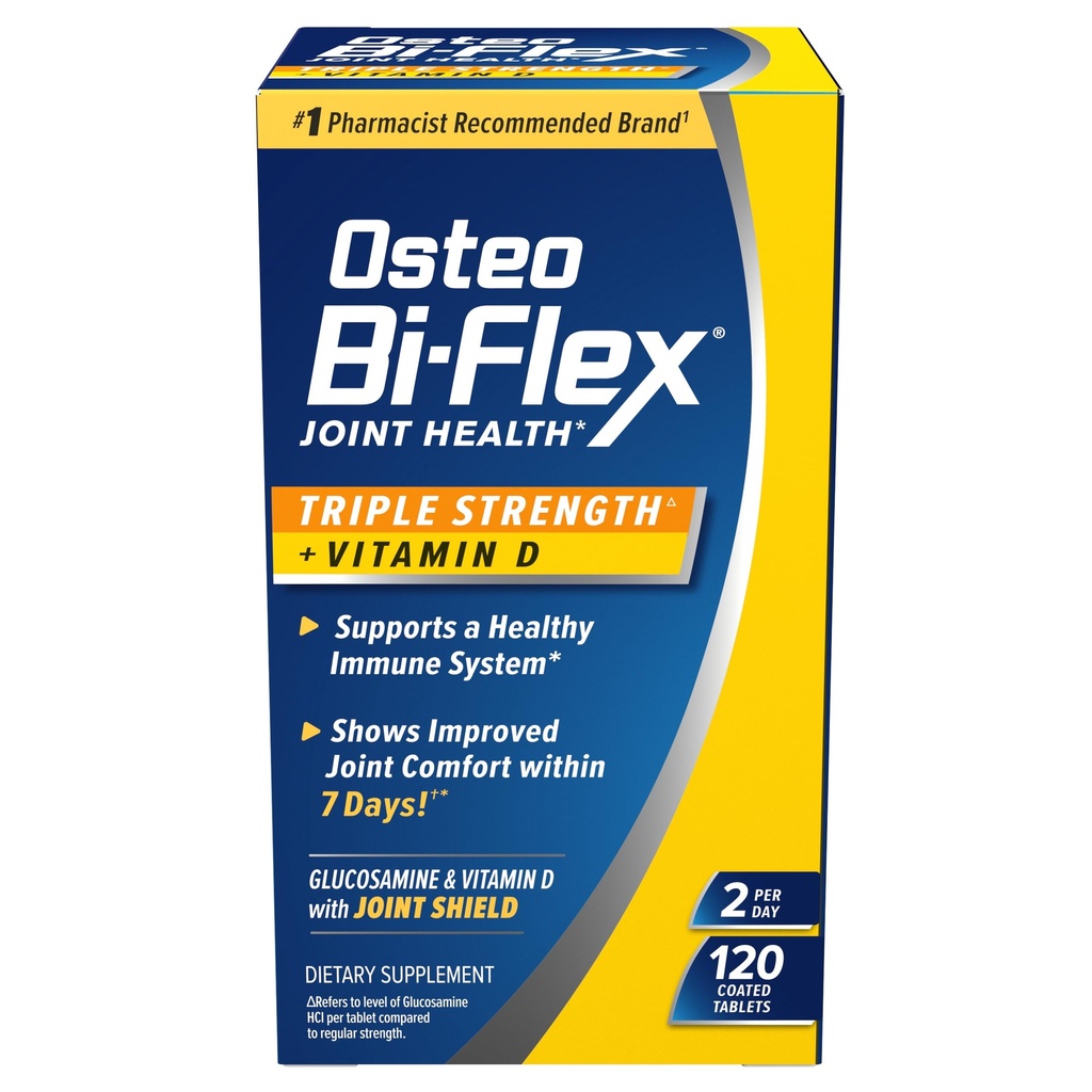 Osteo Bi-Flex Triple Strength med vitamin D Glucosamine Chondroitin Joint Health Supplement, Coated Tablets, Red, 120 Count
