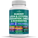 NEW AGE Eye Health Vitamins med Bilberry Lutein & Zeaxanthin Lycopene Resveratrol Grape Seed Astaxanthin - Eye Vitamin - 60 Count
