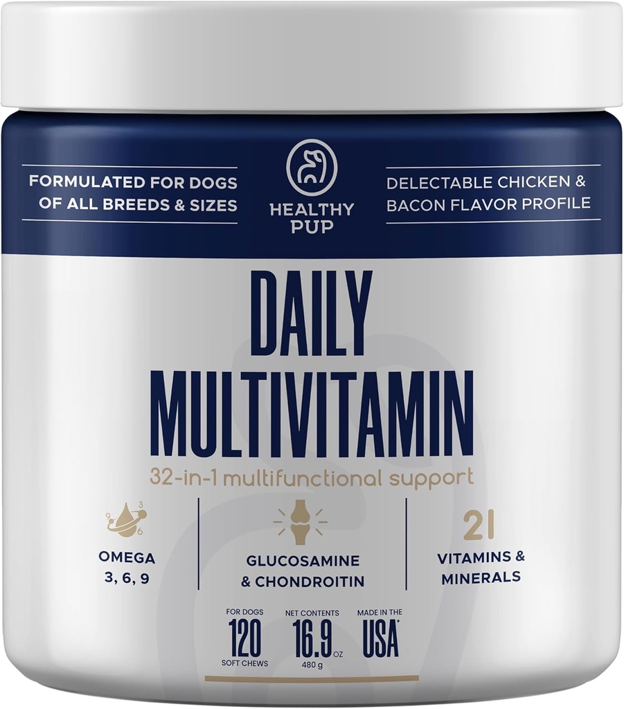 Hund Multivitamin Supplement - 120 Mjuka Chew Dog Vitaminer och tillägg med Omega, Probiotika, Glukosamin och mer - för små, stora och seniora hundar