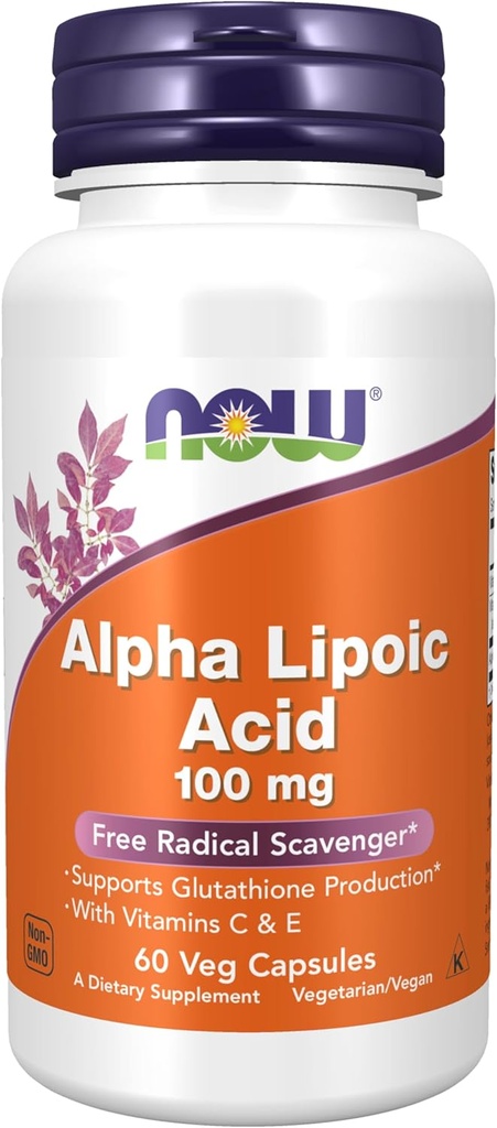 NOW Foods Supplements, Alpha Lipoic Acid 100 mg med vitamin C & E, Free Radical Scavenger *, 60 Veg Capsules