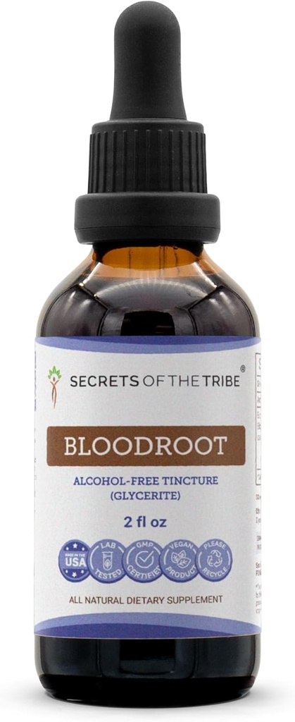 Secrets of the Tribe Bloodroot Tincture Alcohol-Free Extract, Ansvarsfullt odlad Bloodroot (Sanguinaria Canadensis) Dried Root Tincture Supplement (2 FL OZ)
