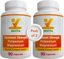 Invita Kalium Magnesium Supplement (180 kapslar) Hög Absorption Kalium Magnesium Komplex med Aspartat & Klorid - Stöder Kardiovaskulära, Muskler & Nerve Hälsa - Non GMO & Gluten Free