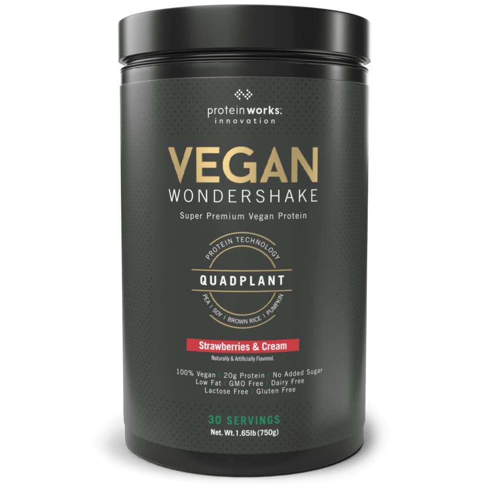 Protein Works - Vegan Wondershake | Vegan Protein Shake | Super Smooth, fantastisk smak | 30 portioner | Strawberries & Cream