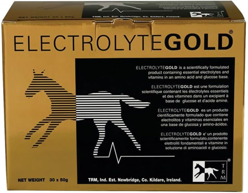 TRM Electrolyte Gold Performance Horse Feed Supplement för Electrolyte Replenishment | Combats Fatigue | Innehåller vitamin C & E - 30 Qty x 1,76 oz (30 Qty x 50g) - 30 Qty x 1,76 oz