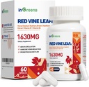 Red Vine Leaf Extract 1630mg med Horse Chestnut, Butcher's Broom, Hawthorn Supplement för Varicose Veins, Leg, Circulation, Heart, Skin, Stöd för hjärthälsa, Made in USA, 60 Capsules