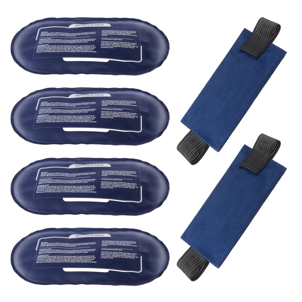 Ispaket för skador återanvändbara, 4 Pack Hot och Cold Gel Packs och 2 Pack Justerbara flexibla gelslag för Back Shoulders Arms Knees och Legs Injury Recovery, lindra gemensamma och muskelsmärtlindring