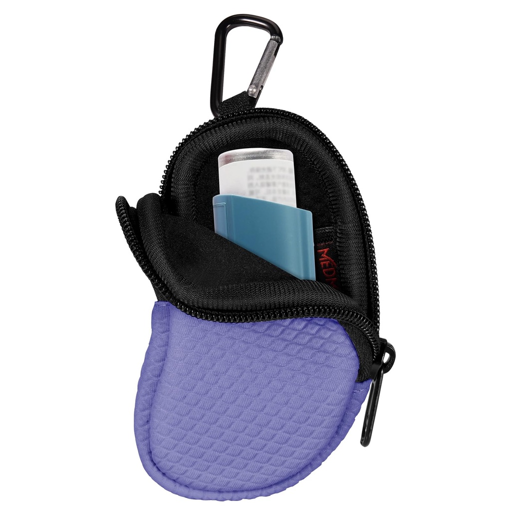 Neoprene Asthma Inhaler Holder, Skyddande Portable Travel Handy Holster, Lightweight Carrying Case med Carabiner Clip och Mesh Pocket Inside, Inhaler Inte Inkluderad (endast Fas) (Violett)