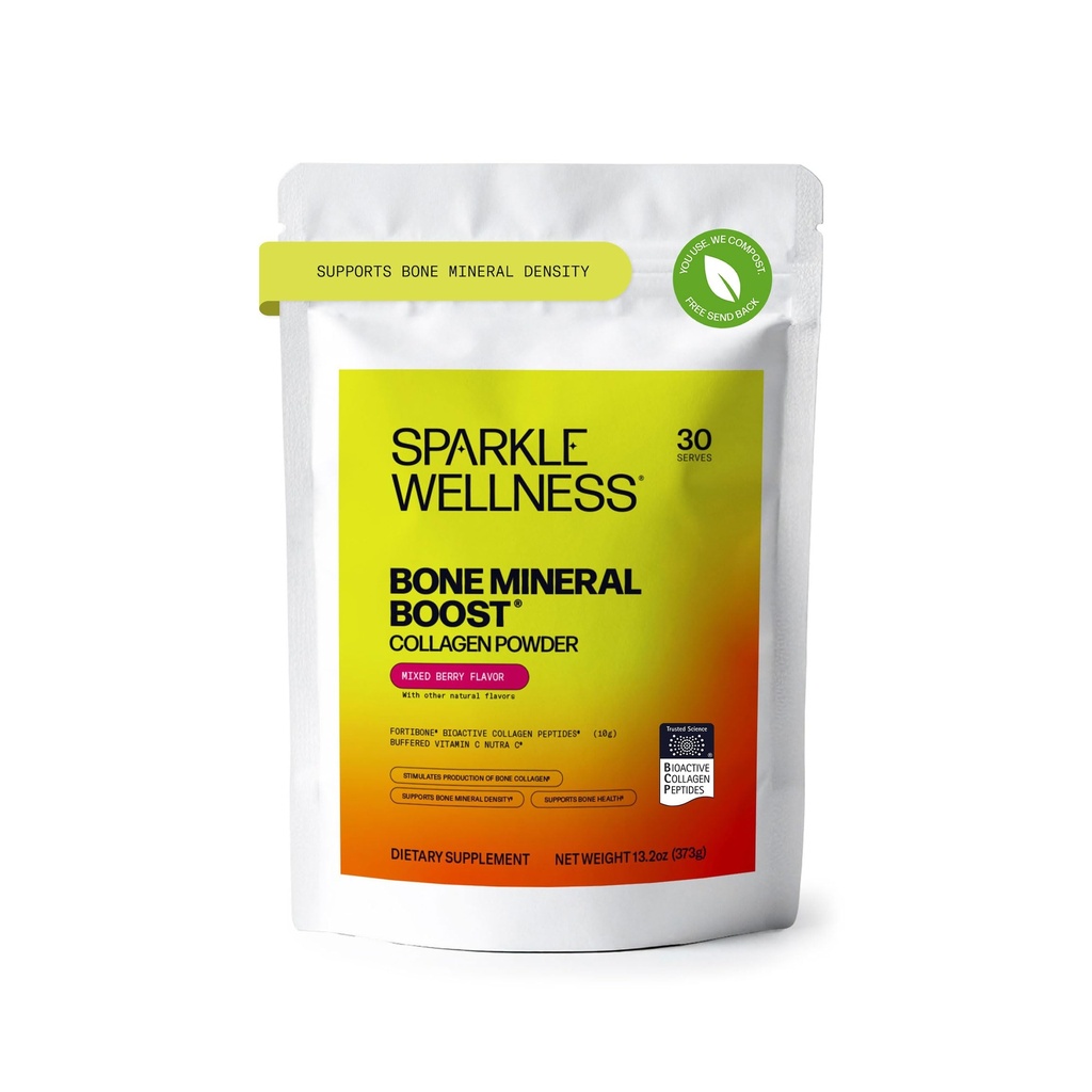 Sparkle Wellness Osteo Boost (Mixed Berry) [30 Serves] | Collagen Powder Supplement | FORTIBONE Bioactive Collagen Peptides och Buffered Vitamin C Nutra C | Bentillskott