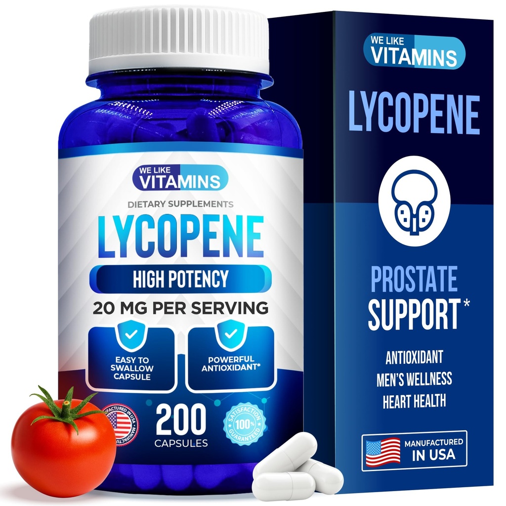 Vi gillar vitaminer lykopen tillskott för män - Lycopene 20mg per portion - 200 kapslar - Super Antioxidant som hjälper till att stödja immunsystem och prostata hälsa