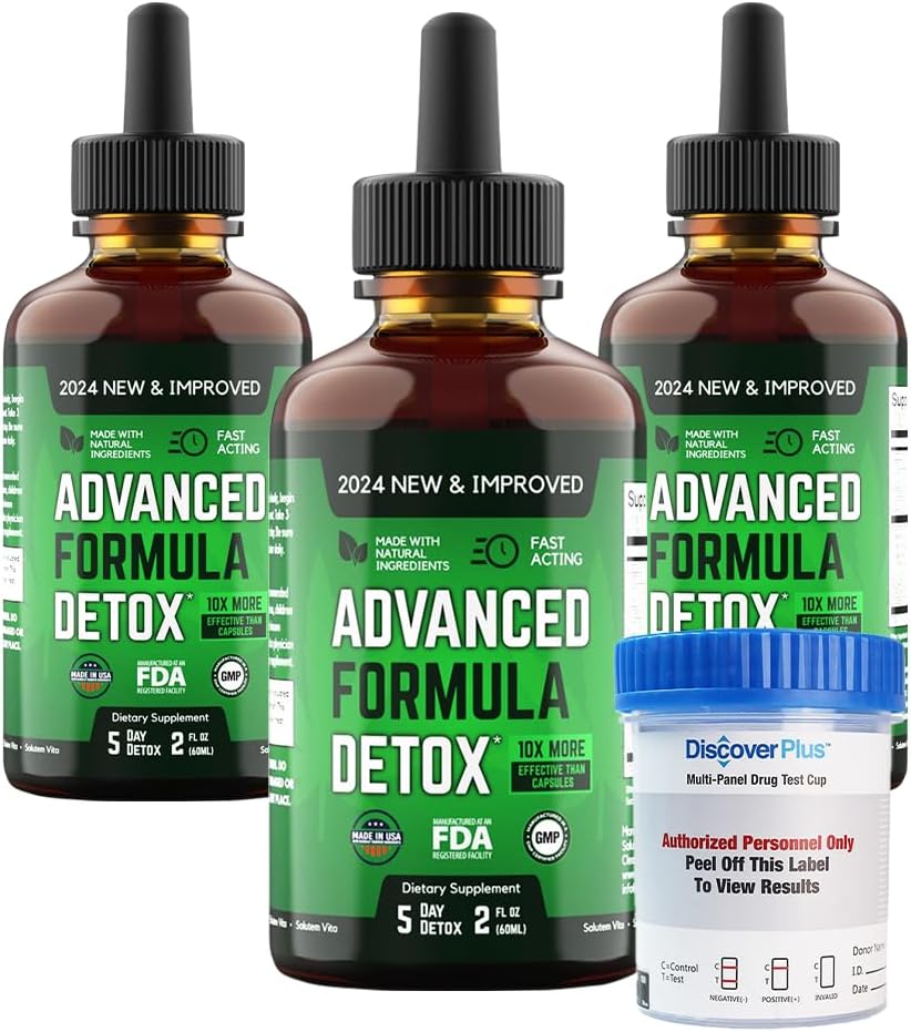 Salutem VitaTM Liquid Advanced Formula Detox - Detox Kit med Test Cup: Liquid Dietary Supplement för Total Body Cleanse - Supplement för Toxin Removal - 3 Pack - 2 Fl Oz (20 portioner)