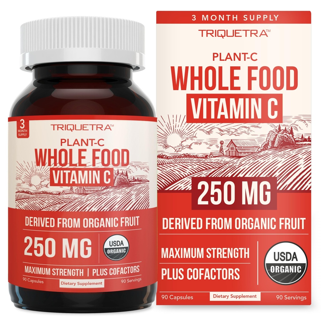 Ekologiskt vitamin C | Hel mat vitamin C från Fruit Plus Absorption Förbättra kofaktorer - Vegan, förbättrad biotillgänglighet - immunstöd, antioxidant, total hälsa (90 portioner)