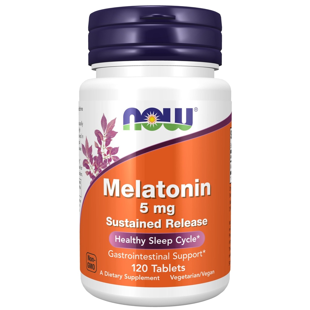 Nu livsmedelstillskott, Melatonin 5 mg, hållbar frisättning, formulerad för en 4-timmars frisättningsperiod, 120 tabletter