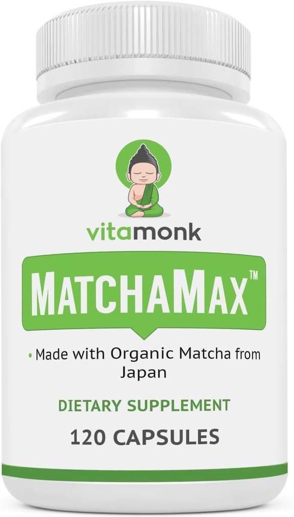 MATCHAMAX TM Ekologiska japanska Matcha kapslar - Rena organiska Matcha Green Tea piller för Smooth Zen-Like Energi och naturlig humör Boost - Vegan Matcha Supplement Packad med antioxidanter - 120ct