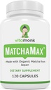 MATCHAMAX TM Ekologiska japanska Matcha kapslar - Rena organiska Matcha Green Tea piller för Smooth Zen-Like Energi och naturlig humör Boost - Vegan Matcha Supplement Packad med antioxidanter - 120ct