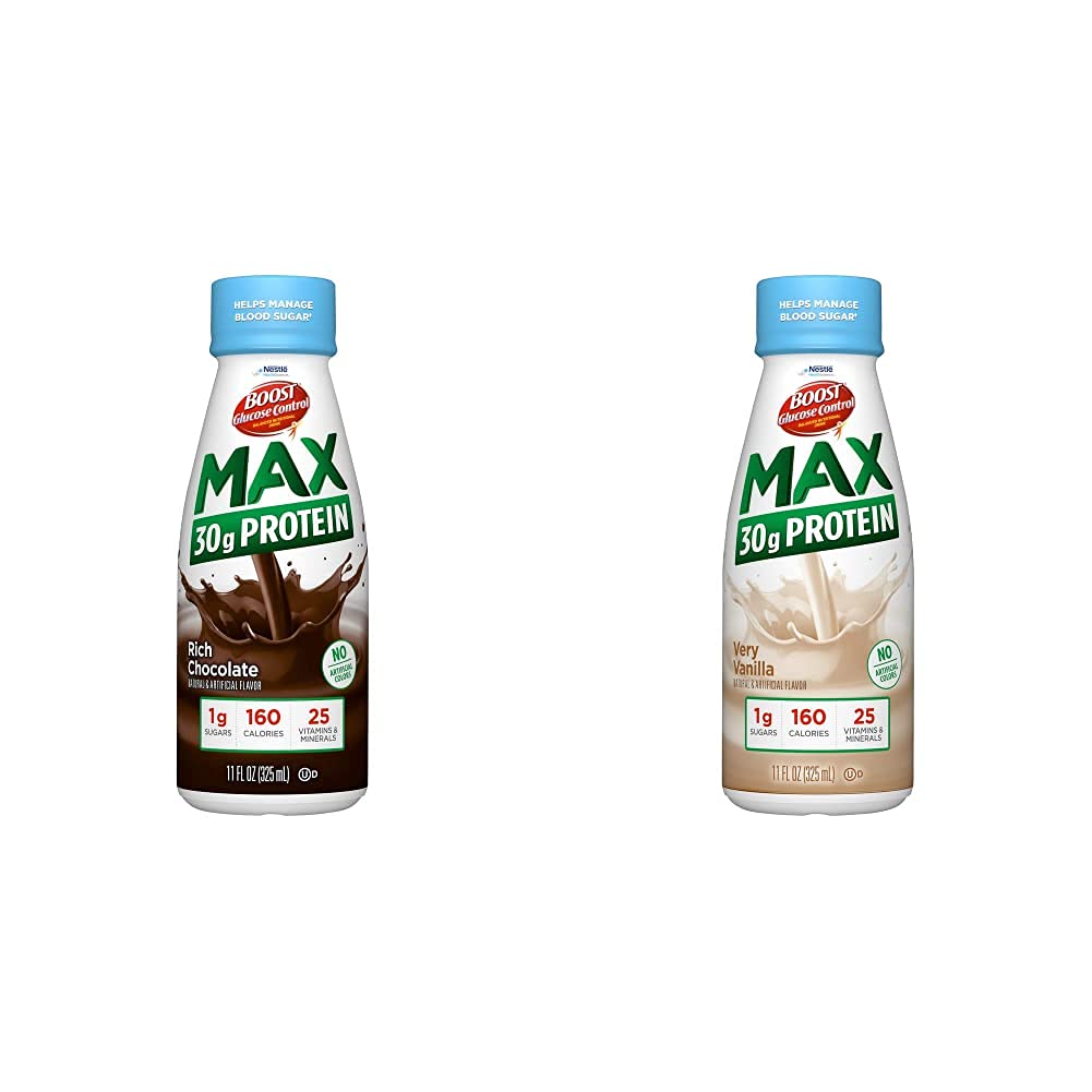 BOOST Glucose Control Max 30g Protein Nutritional Drink, 12 Rich Chocolate + 12 Very Vanilla (Pack av 24)