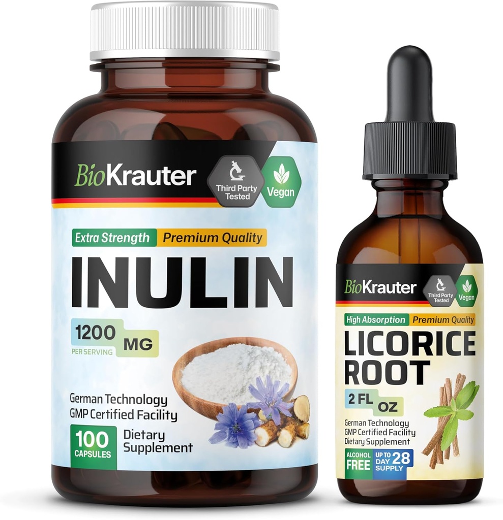 BIO KRAUTER Inulin 100 Capsules & Licorice Root Tincture 2 Fl Oz.