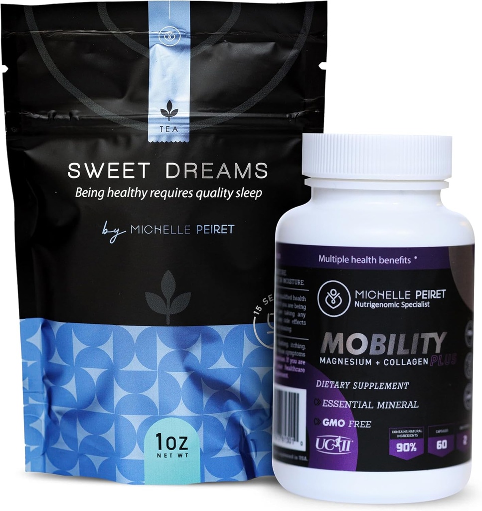 Wellness Bundle med Valerian Root Sweet Dreams Tea & Mobility Magnesium med Collagen Powder Capsules, naturliga ingredienser, 60 portioner