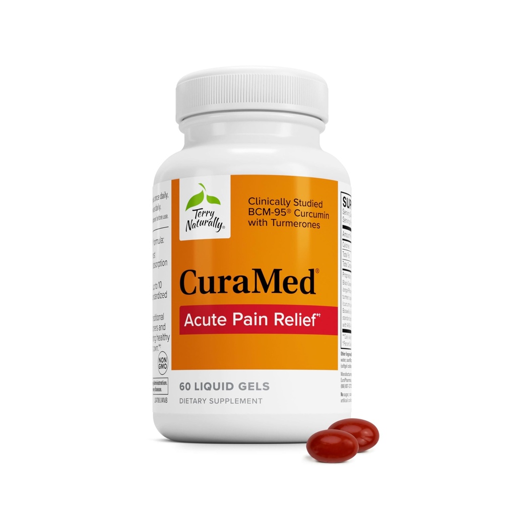 Terry Naturligt CuraMed akut smärtlindring - Tillägg med BCM-95 Curcumin & BOS-10 Boswellia - Svart Sesam Seed Oil för att stödja lindring av yrkesbesvär - 60 flytande Gels