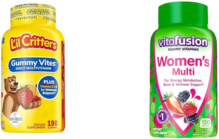 L'il Critters Gummy Vites Daily Gummy Multivitamin för barn & Vitafusion Womens Multivitamin Gummies