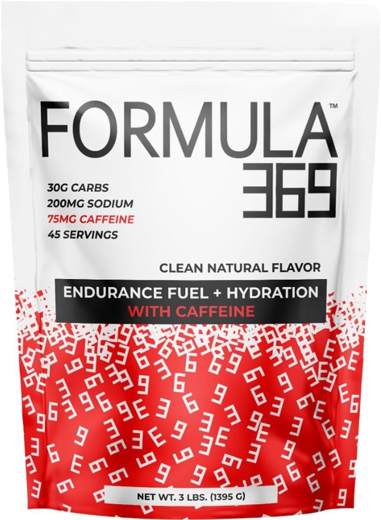 Formula 369 with Caffeine, Endurance Fuel Drink Mix, 3 Pound Bag with 45 Servings, 30g of Carbs and 75mg of Caffeine per Serving, high carb Mix with 1:1 Ratio Glucose to Fructose, Vegan, Gluten Free