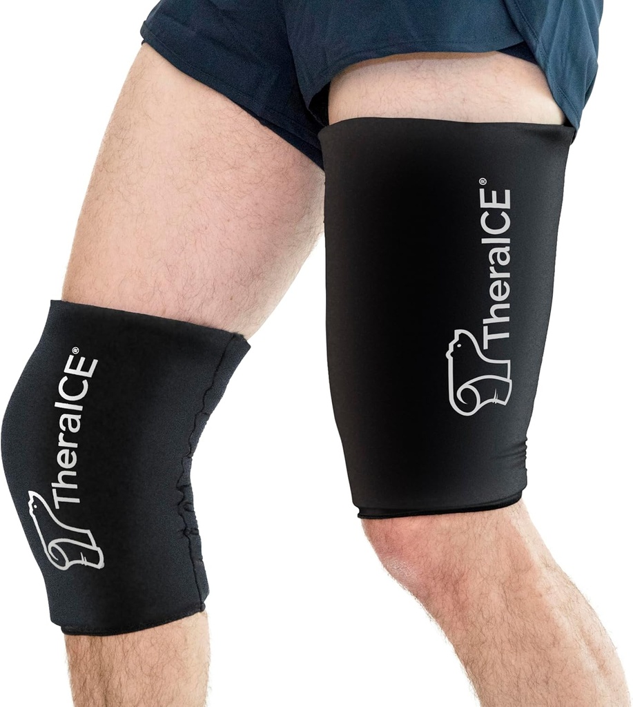 TheraICE Knee Ice Pack Wrap Compression Sleeve för skador, återanvändbar Gel Cold Packs Brace också för Elbow, Ankle & Calf - Flexibel Cold Wrap Recovery för Meniscus, ACL, MCL Pain Relief (XL)