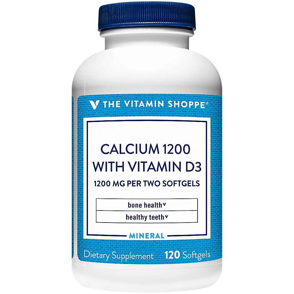 Kalcium (Carbonate) 1200mg - Mineral Essential for Healthy Bones & Teeth, 100% Daily Value - Tillsatt 400IU Vitamin D för att hjälpa till i Absorption (120 Softgels) av Vitamin Shoppe