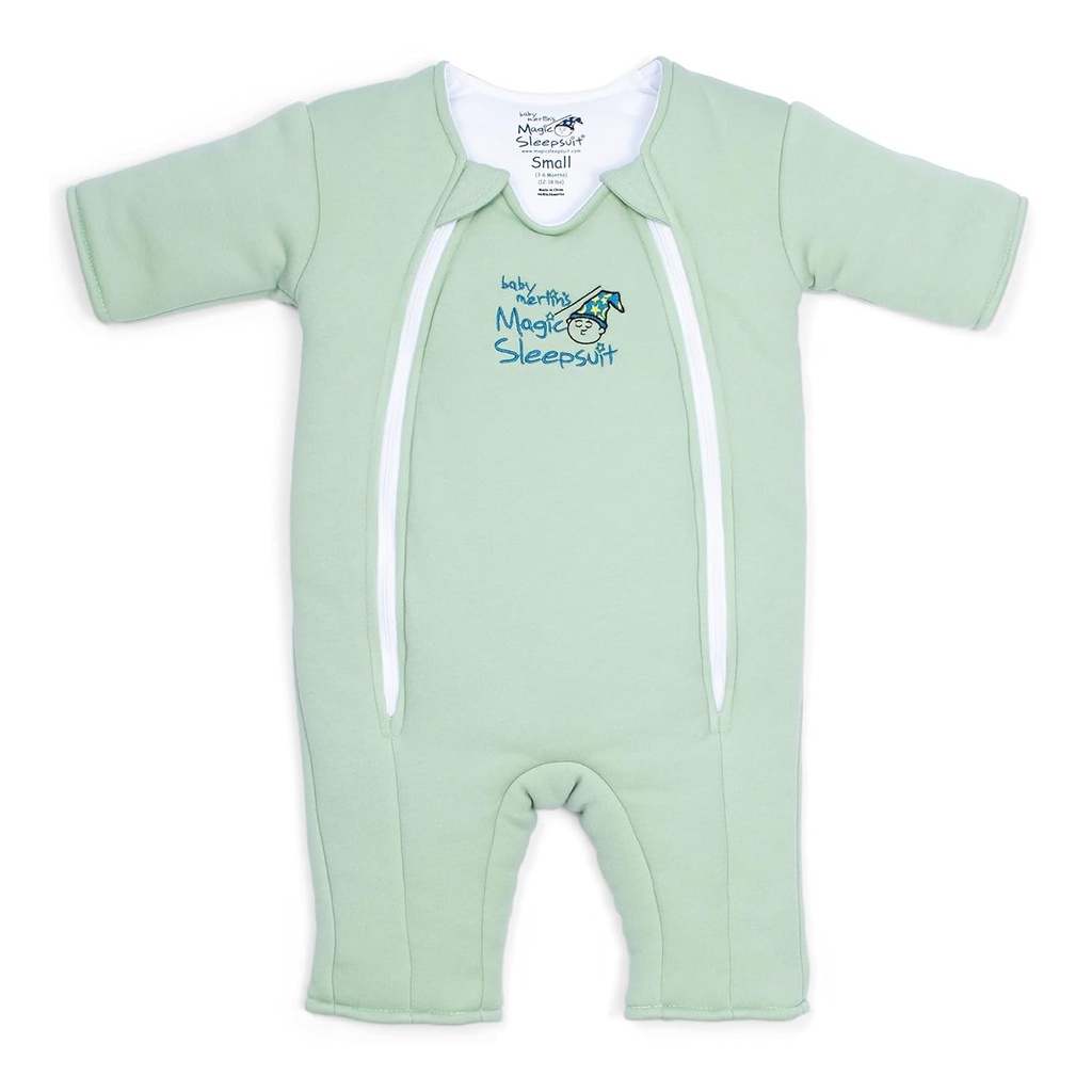 Magic Sleepsuit Baby Merlin's Cotton Baby Swaddle Transition Product - Mjuk och mysig design, Dubbel Zipper för enkla blöjaförändringar, främjar säker sömn, 3-6 månader - Sage Green - Stora 18-21lbs