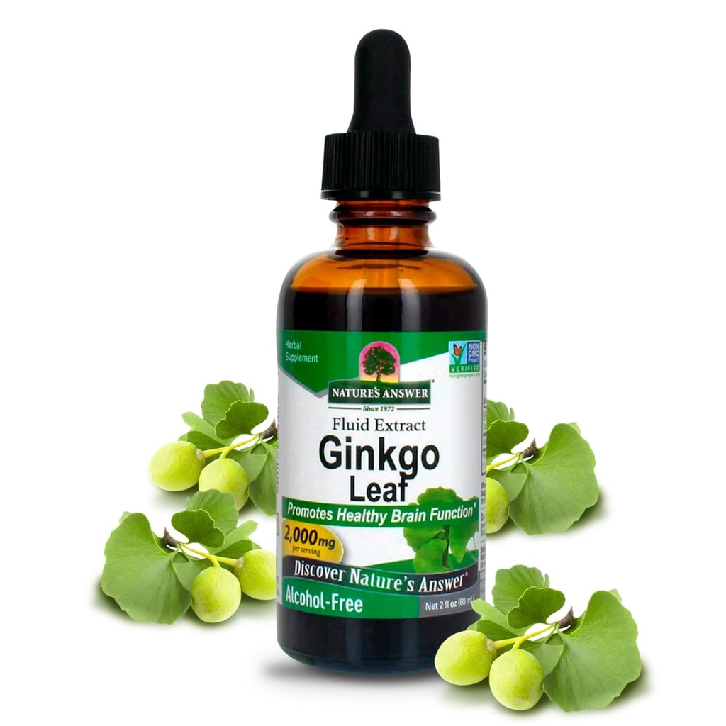 Nature's Answer Alcohol Free Ginkgo Biloba Leaf Extract, 2 Ounce, 2 Count | Stöder en hälsosam hjärna | Främjar kognitiv funktion | Öka mental klarhet | Naturlig Fokushjälp