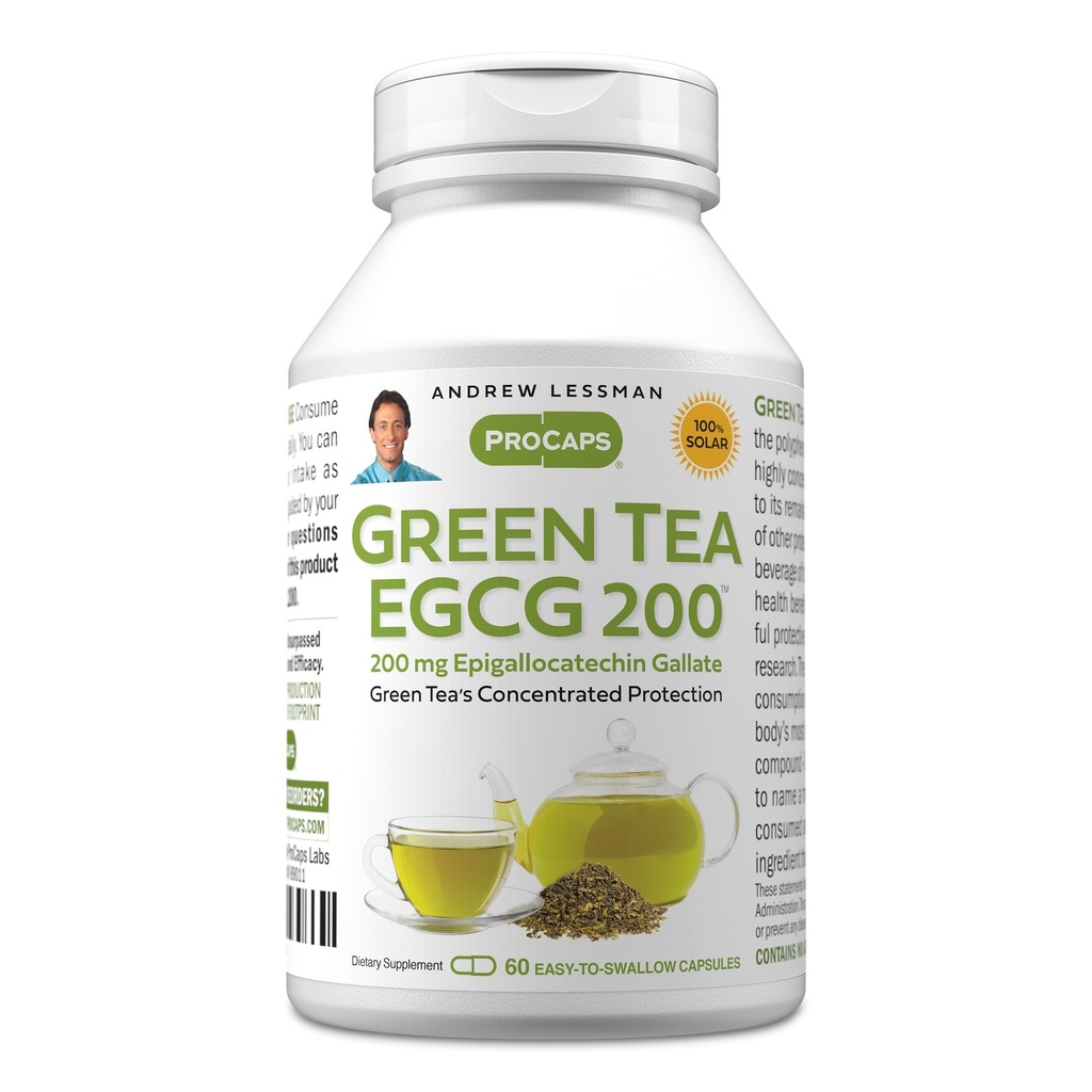 ANDREW LESSMAN Green Tea EGCG 200mg - 60 kapslar - 200 mg EGCG, kraftfullt antioxidantstöd för hälsosam leverfunktion, immun, hjärna, hjärta och cirkulationssystem. Inga tillsatser