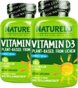NATURELO Vitamin D - 2500 IE - Plant Baserat från Lichen - Natural D3 Supplement för Immune System, Bone Support, Joint Health - Vegan - Non-GMO - Gluten Free - 180 kapslar (Pack of 2)