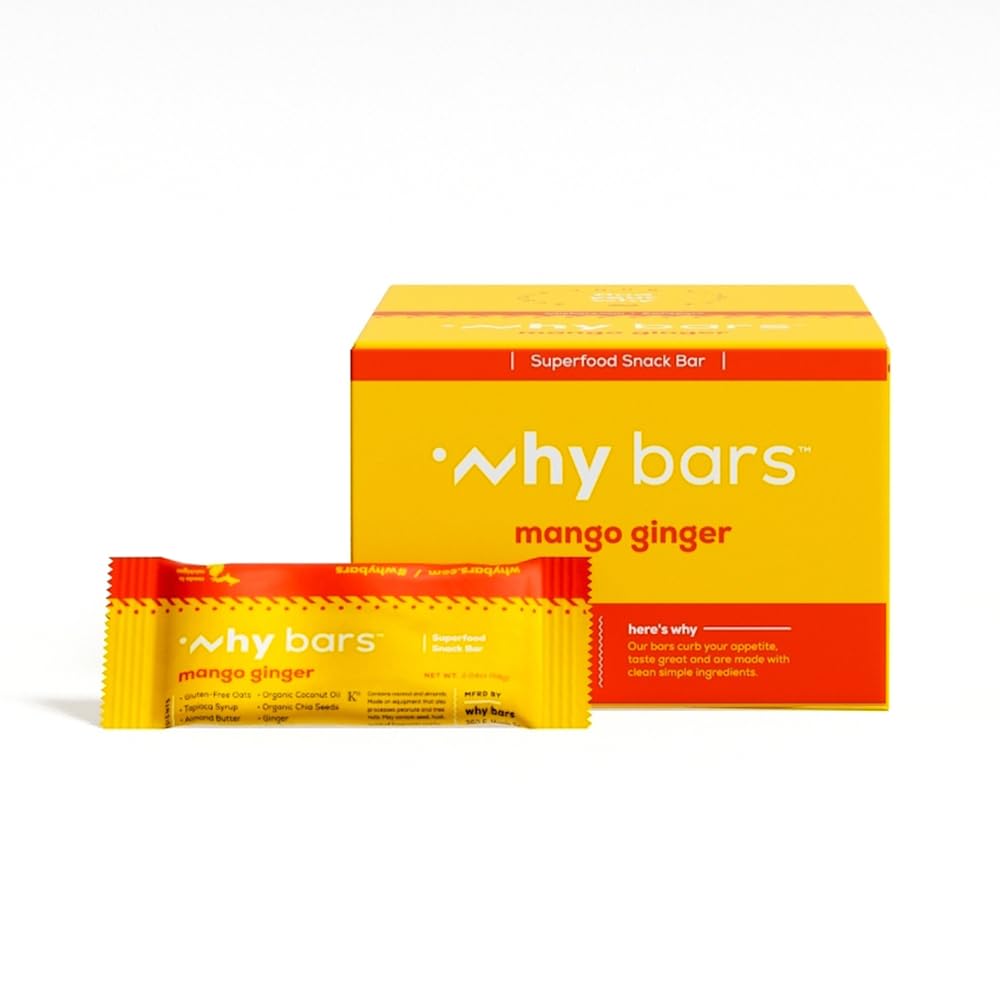 Varför Bars, Protein Bars, Mango Ginger, 2.04 Ounce Bars (Pack of 12 Protein Bars) - Protein Bar Superfood, Gluten Free, Non GMO, Organic, Vegan, Enkla Ingredienser