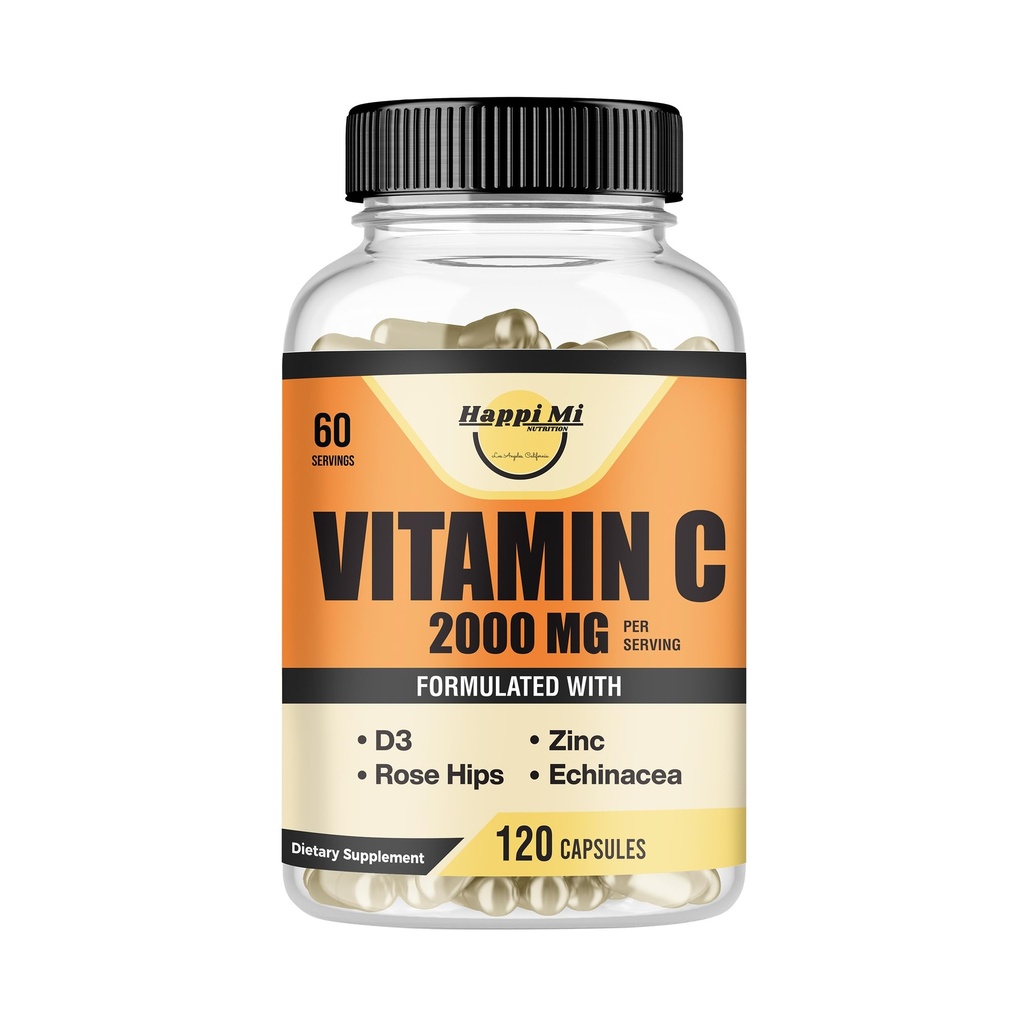Vitamin C 2000MG, Zink 40 mg, vitamin D3 5000 IE, Echinacea Extract, Rose Hip, Immune Support för vuxna och barn, Immune Booster,120 Vegan Caps, 60 Day Supply, Non GMO, No Filler