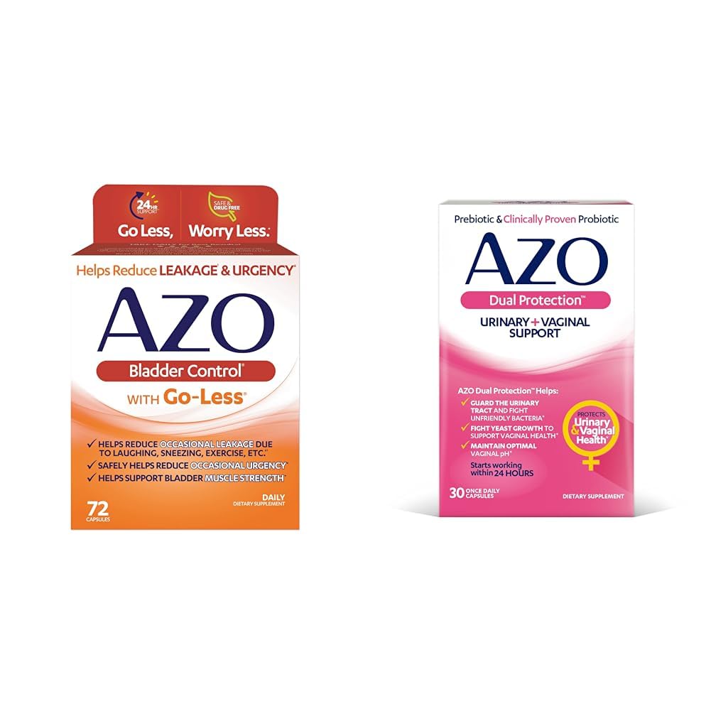AZO Bladder Control med Go-Less Daily Supplement | Hjälper till att minska yrkesmässigt brådskande och dubbelt skydd | Urinary + Vaginal Support * | Prebiotic Plus kliniskt beprövade kvinnors probiotikum