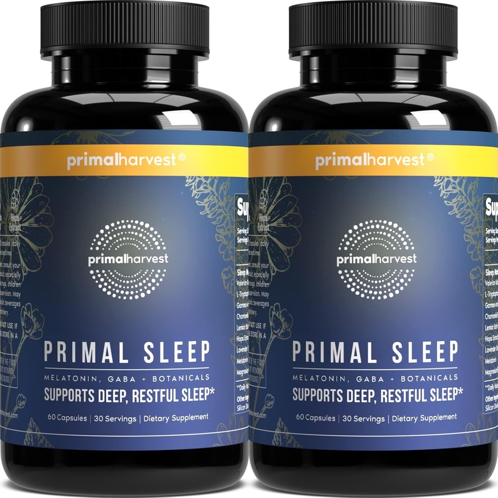 Primal Harvest 2 Pack, Primal Sleep, 120 kapslar med Valerian Root, L-Tryptophan, GABA, Chamomile och Melatonin 3mg