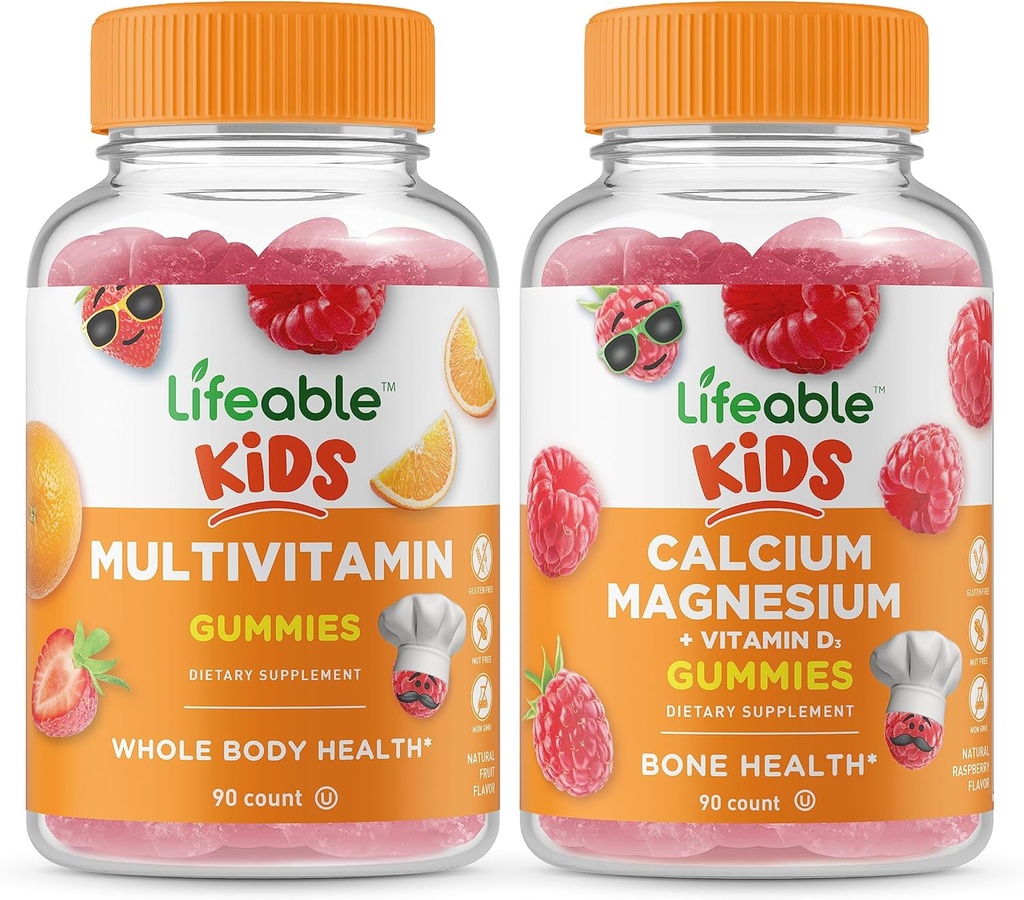 Livliga Multivitamin Barn + Kalcium Magnesium Barn, Gummies Bundle - Stor Smak, Vitamin Supplement, Gluten Gratis, GMO Gratis, Tuggbar Gummy